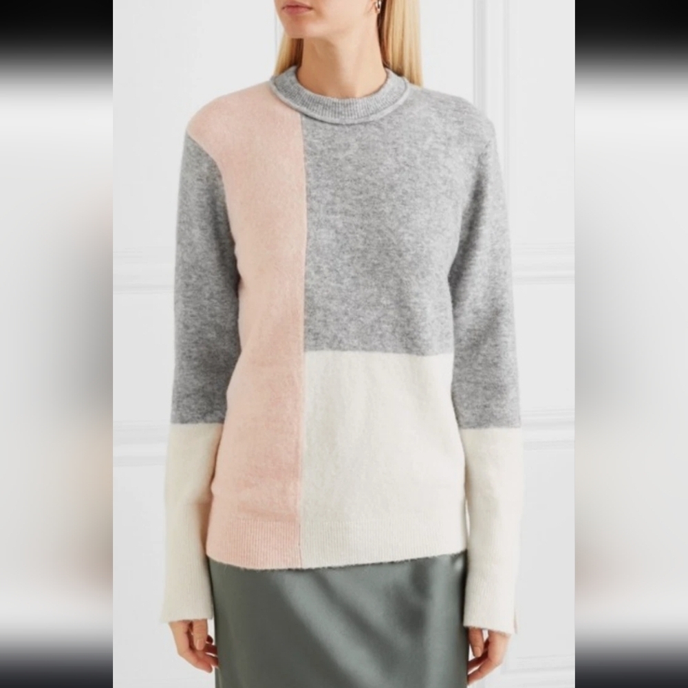 3.1 Phillip Lim Wool Alpaca Blend Color Block Quiet Luxury Sweater, Medium